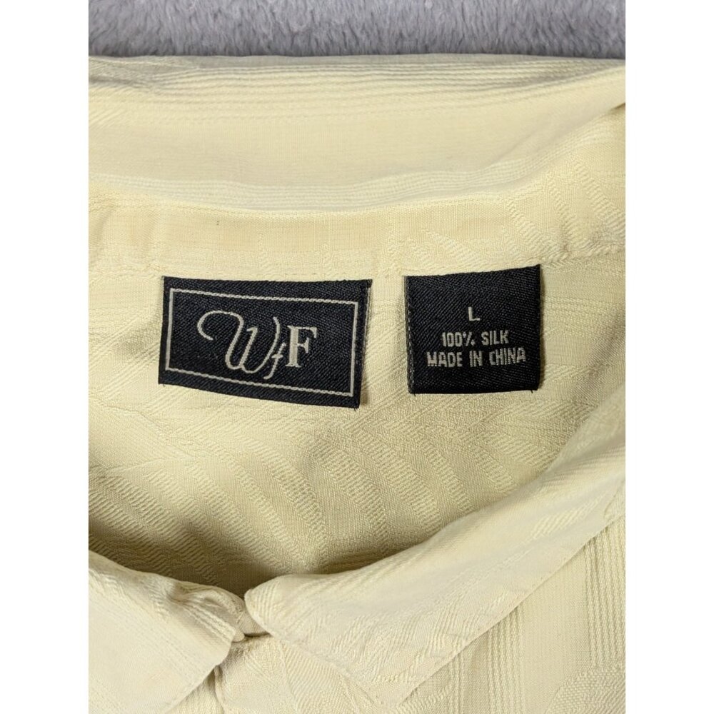 Silk Button Up Shirt Mens Large Yellow Floral Embroidered Vacation Resort Hawaii - Picture 2 of 6